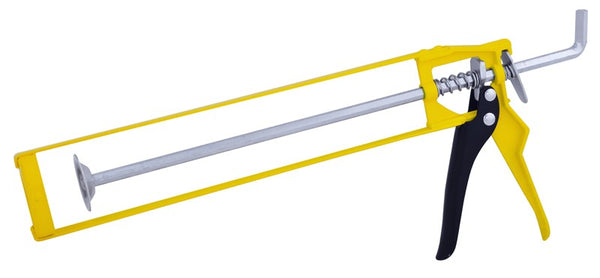 Pistolet à calfeutrer scellant squelette sur fond blanc