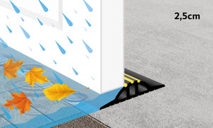 Illustration montrant comment le joint de porte de garage de 25 mm retient l'eau et les débris