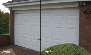 Avant et après montrant comment le joint supérieur s'adapte sur une porte de garage double largeur